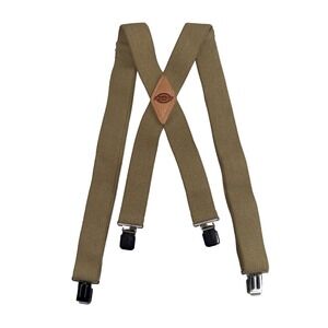 Dickies Work Suspenders Men's Khaki Leather Polyester Elastic Clip-On‎ Braces